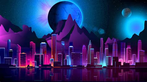 Futuristic City Retro Style Wallpaper 8k HD ID:7822