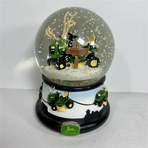 ENESCO JOHN DEERE Reindeer Tractor Snow Globe Music Box ~ Plays Jingle Bells $53.10 - PicClick