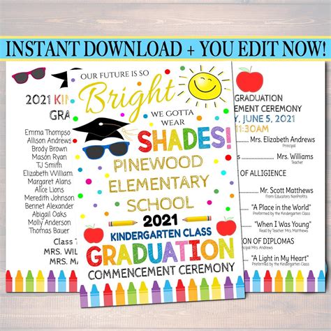 Graduation Ceremony Program Template Kindergarten, Any Grade Elementary ...