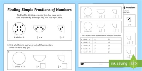 Fractions of Amounts Worksheet - KS1 Resources