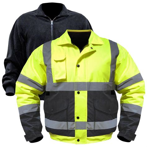 Utility Pro Wear Hi Vis Bomber Jacket with Zip - out Liner, Hi Vis Yellow - 221332, Insulated ...