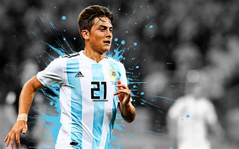 Download wallpapers Paulo Dybala, 4k, Argentina national football team, art, splashes of paint ...