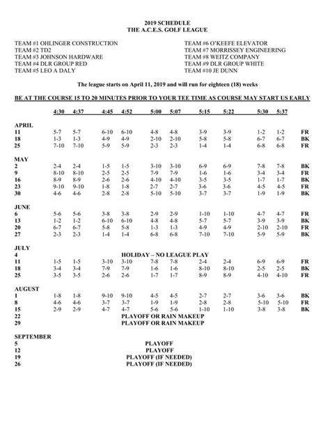 Schedule/Rules - A.C.E.S. Golf League