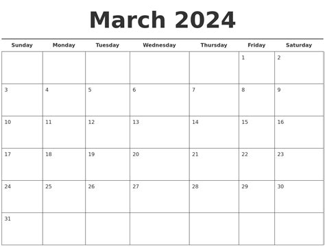 March 2024 Free Calendar Template