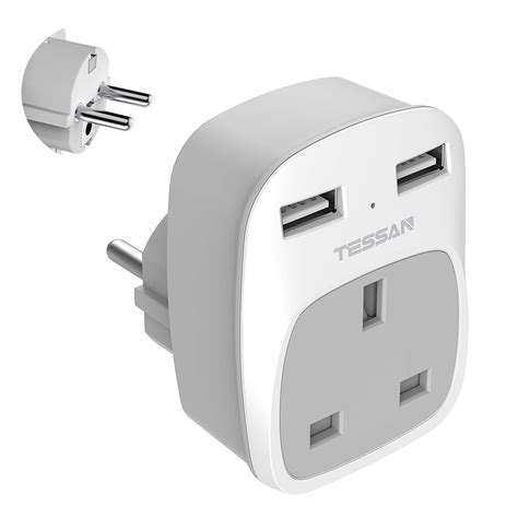 Buy UK to European Schuko Travel Adapter with 2 USB Ports, Grounded EU ...