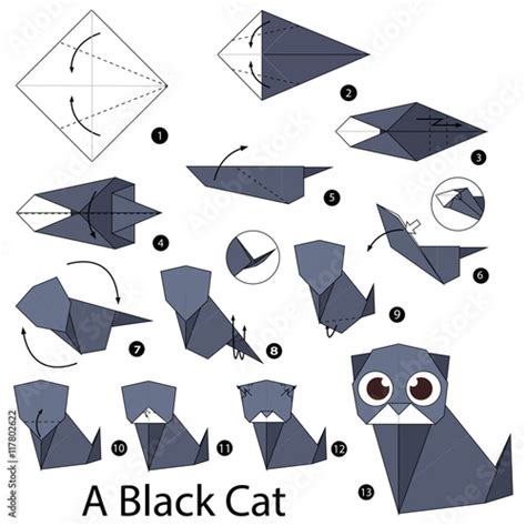 Step by step instructions how to make origami A Cat. Stock Vector ...