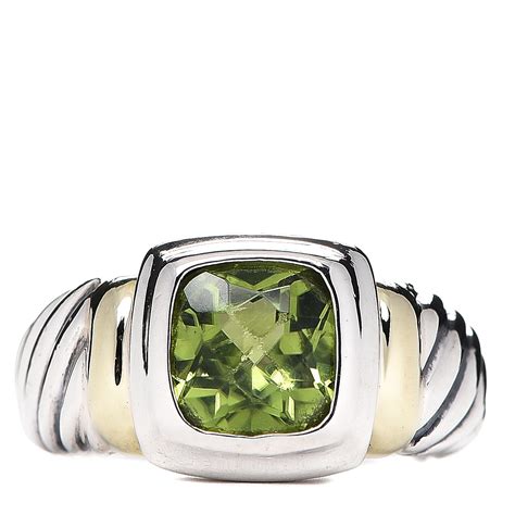 DAVID YURMAN Sterling Silver 14K Yellow Gold Peridot 7mm Noblesse Ring ...