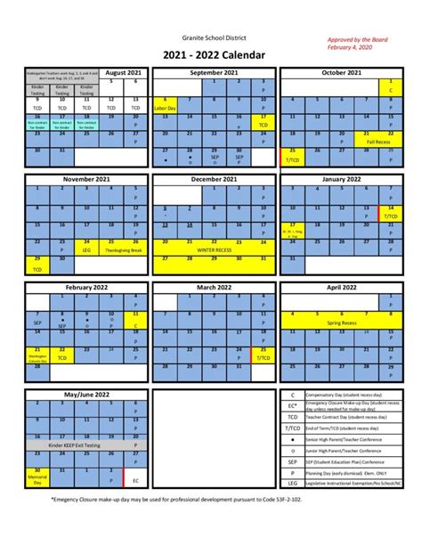 Granite School District Calendar 2021-2022 in PDF