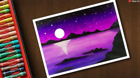 Easy Oil Pastel Drawing / How to Draw Moonlight Dream Scenery Step by Step Drawing for beginners ...