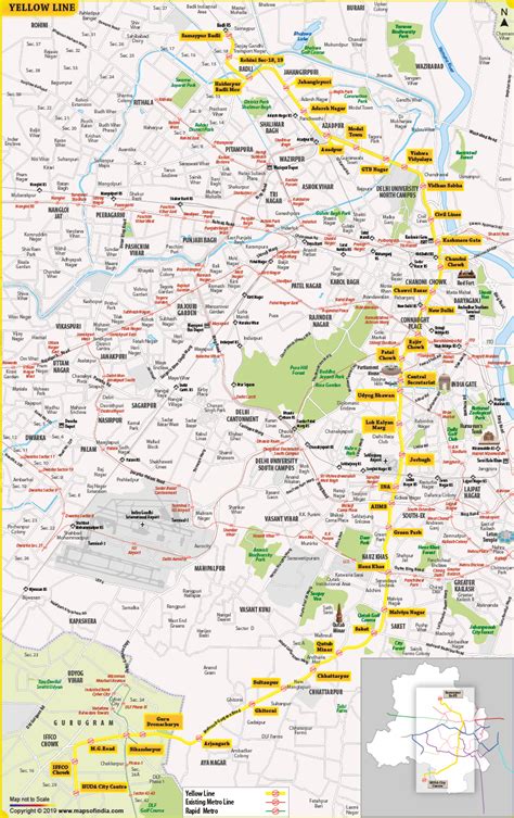 Delhi Metro Yellow Line Route Map and Stations List: Samaypur Badli, Delhi - HUDA City Centre ...