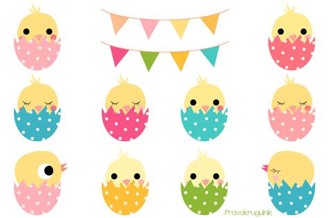 Cute Easter chickens clipart, Kawaii Easter chicks clip art, Easter peeps and buntings By ...