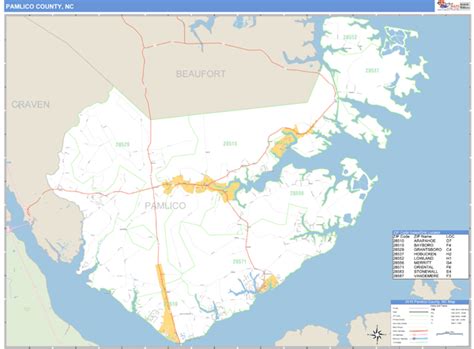 Pamlico County, North Carolina Zip Code Wall Map | Maps.com.com