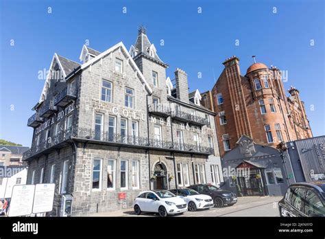 Oban resort town Scotland and the Columba hotel located on north pier ...