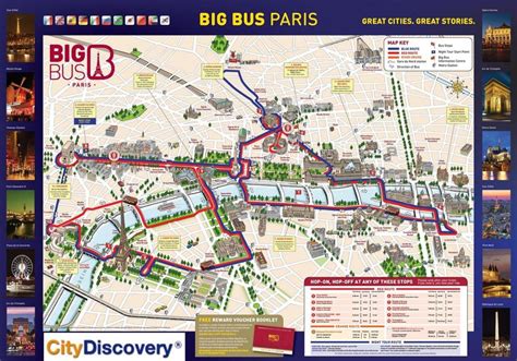 Paris red bus tour map - Red bus Paris route map (Île-de-France - France)