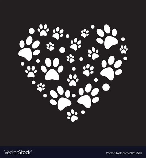 White paw prints in heart shape minimal Royalty Free Vector