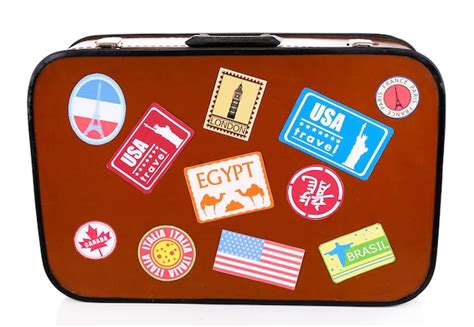 Premium Photo | Suitcase with stickers isolated on white