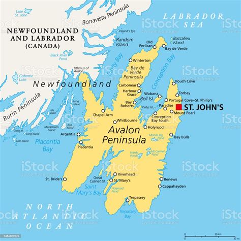 Avalon Peninsula Political Map A Portion Of Island Of Newfoundland ...