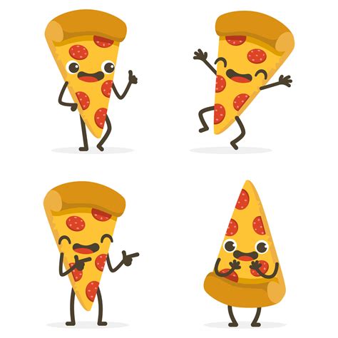 Set of Cute Pizza Cartoon Food Characters isolated on white. 17214659 Vector Art at Vecteezy