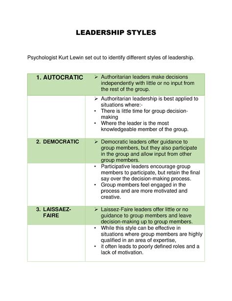 Leadership Styles - autocratic, democratic, laissez-faire - LEADERSHIP STYLES Psychologist Kurt ...