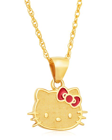 Sanrio Hello Kitty Women's 10KT Yellow Gold with Pink Bow Pendant Necklace - Walmart.com