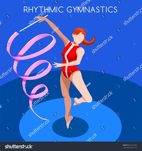 Rhythmic Gymnastics Ribbon Athletes Sportswoman Games Icon Set. 3d Isometric Gymnast Female ...