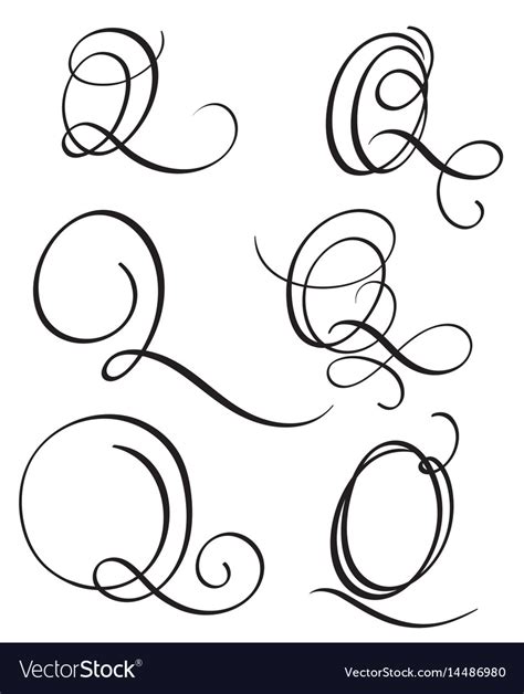 Set of art calligraphy letter q with flourish Vector Image