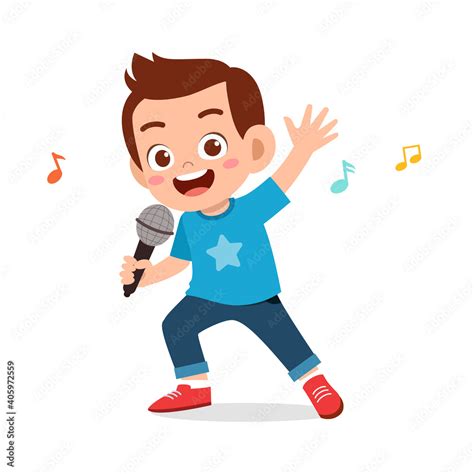 happy cute kid boy sing a song Stock Illustration | Adobe Stock