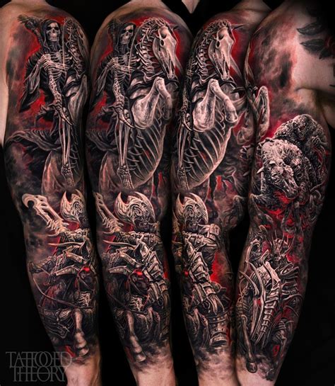 Four Horsemen Sleeve done by Javier Antunez of Tattooed Theory in Hollywood, FL : r/tattoo