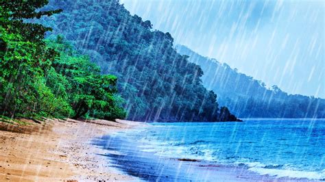 Rain on Beach White Noise | Tropical Rainstorm & Ocean Waves Sounds for ...