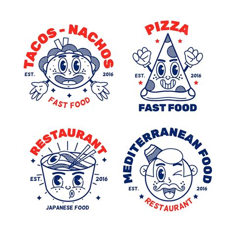 Premium Vector | Retro cartoon restaurant logo collection