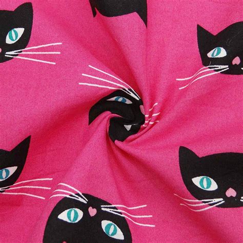 Pink Fabric Black Cat Print Designer Fabric Sewing Crafts - Etsy