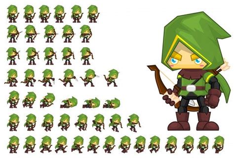 Premium Vector | Green archer game character | Game character, 2d character animation, Pixel art ...