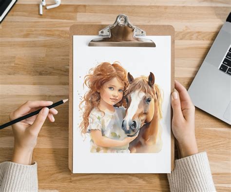 Girl & Horse Clipart, Cute Girl, Girl Riding Horse, Digital Pintables ...