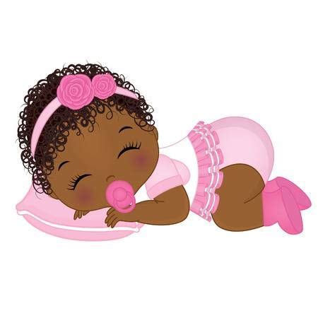 Vector cute African American baby girl sleeping. Vector baby girl ...