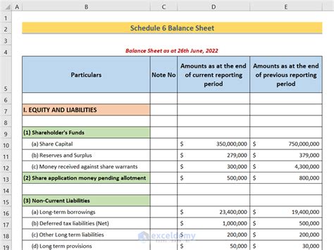 Schedule 6 Balance Sheet Format in Excel - ExcelDemy