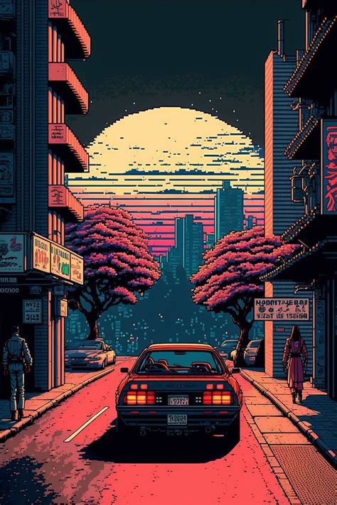 Sunset in Tokyo - pixel art | Pixel art landscape, Pixel art background ...