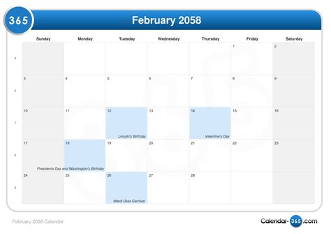 February 2058 Calendar