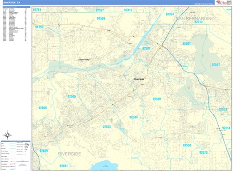 Riverside California Zip Code Wall Map (Basic Style) by MarketMAPS - MapSales