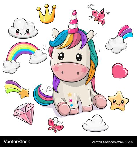 Cartoon unicorn and set cute design elements Vector Image