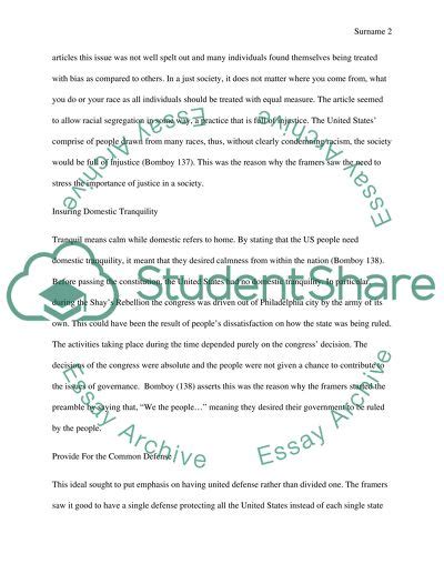 The Ideas of the Preamble Essay Example | Topics and Well Written ...