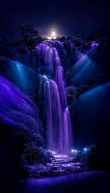 Premium AI Image | A purple waterfall in the dark