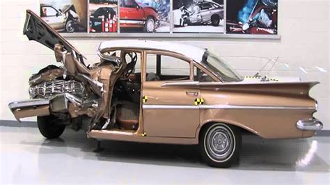 Crash Test 1959 Chevrolet Bel Air VS. 2009 Chevrolet Malibu (Frontal Offset) IIHS 50th Ann - YouTube