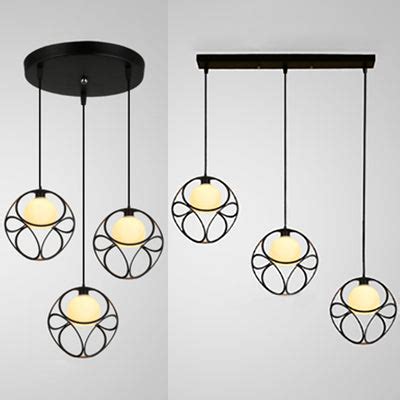 3 Head Pendant Light Retro Stylish Cubic Cage Metal Suspended Lamp with Inner White Glass Shade ...