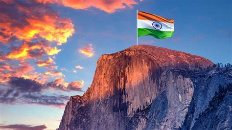 Download Mountain Top With Indian Flag Wallpaper | Wallpapers.com