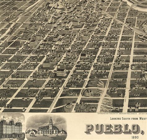 Map of the Pueblo Pueblo Co. Colorado 1890. Vintage | Etsy