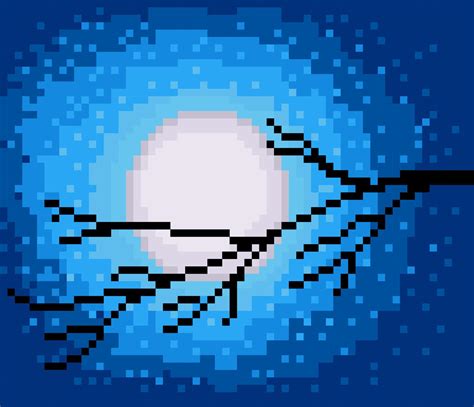 8 bit pixel scenery. Moon at night in pixel art, Vector illustration for game assets or cross ...