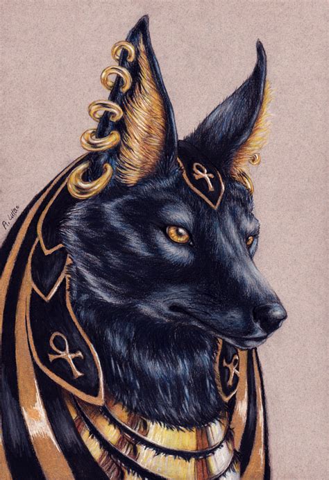 Anubis, coloured pencils, charcoal and gold dust, 24x32 cm : r/Art