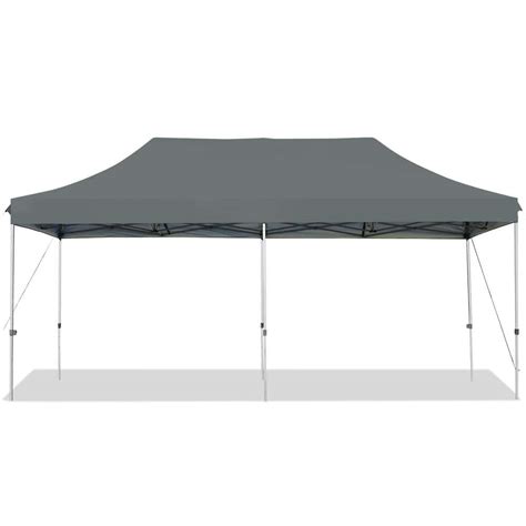 Gymax 10 ft. x 20 ft. Grey Pop Up Canopy Tent Folding Heavy-Duty Sun ...