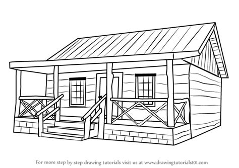 Sketch Log Cabin Woods Sketch Coloring Page