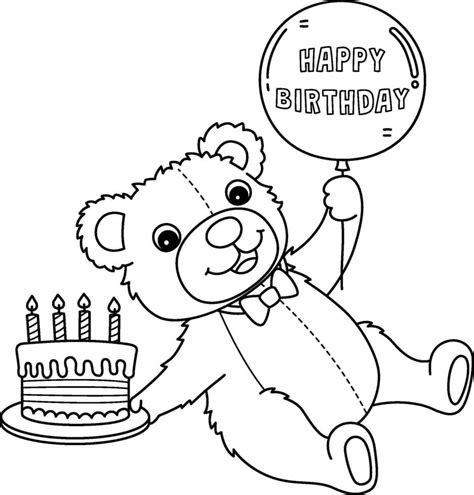 Happy Birthday Teddy Bear Isolated Coloring Page 27584371 Vector Art at Vecteezy